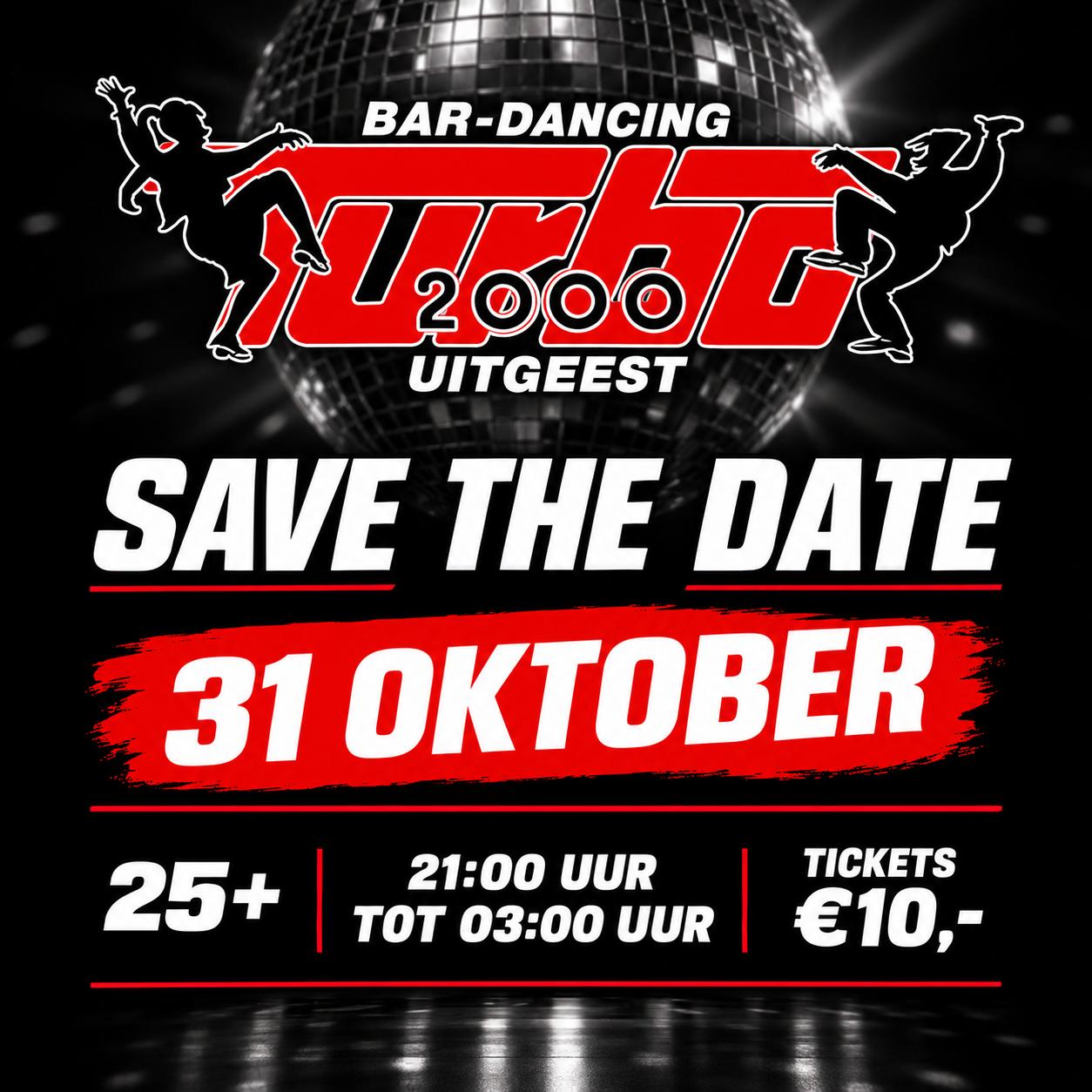 Save the date: Turbo 2000 op 31 oktober, 25+, 21:00 tot 03:00 uur, tickets €10,-